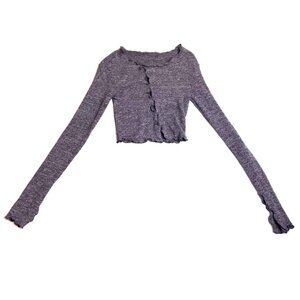 grey long sleeve crop top w/ ruffle detailing
